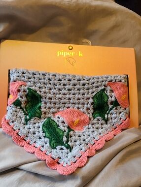 PIPER K Crochet CALLA LILY Floral Bandana Scarf - Pink, Green, Light Blue Ls